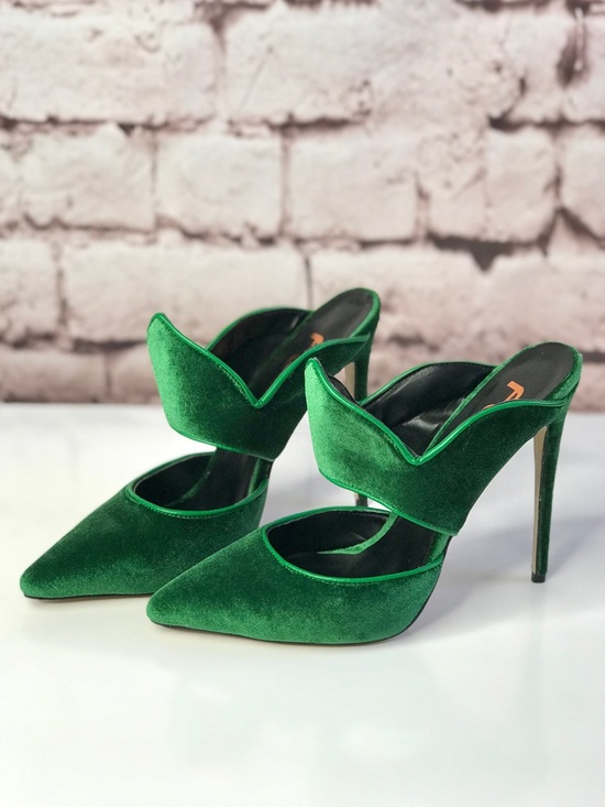 FJ5 Shoes - WICKED FJ5 NEW Green Velour Pointed Toe Open Back 5 inch Stiletto Size 7 pumps